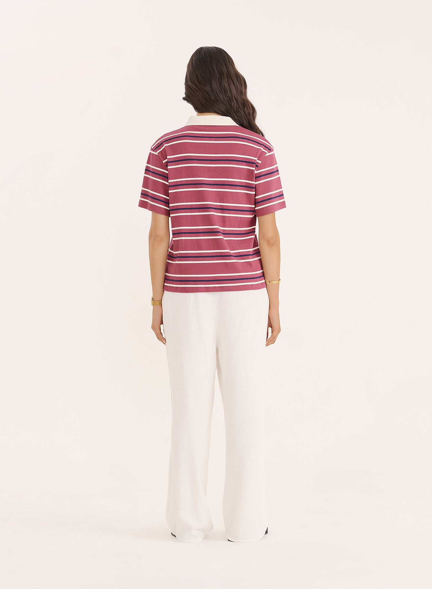 Berry Stripe Short Sleeve Polo Top